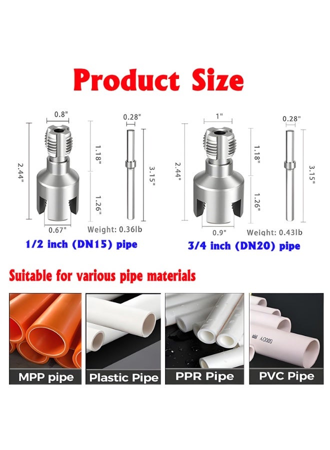 Integrated Internal & External Pipe Threading Tool, Pvc Threading Tool Kit, Electric Drill Compatible Pvc Pipe Threader Kit With Various Die Sizes, Pipes Threader Plumbing Tools (1/2" + 3/4") - Image 2